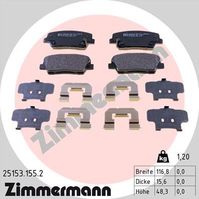 Zimmermann 25153.155.2 - Тормозные колодки, дисковые, комплект abcparts.ee