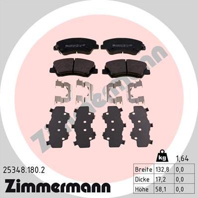 Zimmermann 25348.180.2 - Тормозные колодки, дисковые, комплект abcparts.ee