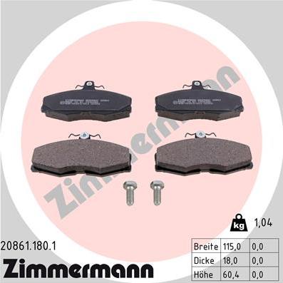 Zimmermann 20861.180.1 - Тормозные колодки, дисковые, комплект abcparts.ee