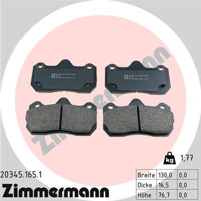 Zimmermann 20345.165.1 - Тормозные колодки, дисковые, комплект abcparts.ee