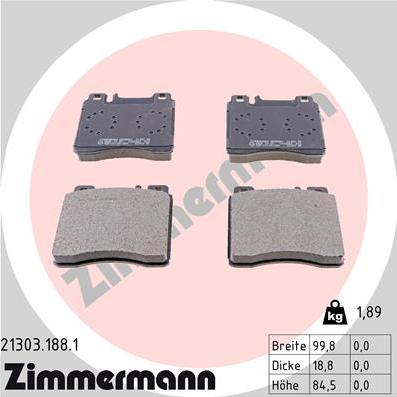 Zimmermann 21303.188.1 - Тормозные колодки, дисковые, комплект abcparts.ee