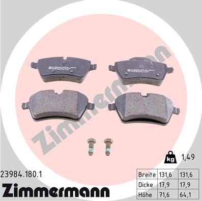 Zimmermann 23984.180.1 - Тормозные колодки, дисковые, комплект abcparts.ee