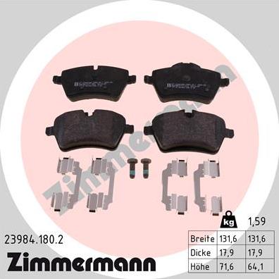 Zimmermann 23984.180.2 - Тормозные колодки, дисковые, комплект abcparts.ee