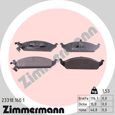 Zimmermann 23318.160.1 - Тормозные колодки, дисковые, комплект abcparts.ee