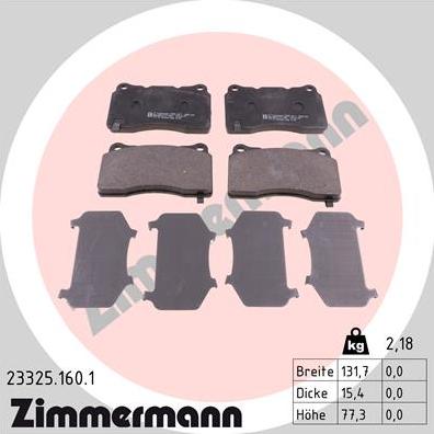 Zimmermann 23325.160.1 - Тормозные колодки, дисковые, комплект abcparts.ee
