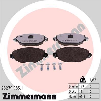 Zimmermann 23279.985.1 - Тормозные колодки, дисковые, комплект abcparts.ee
