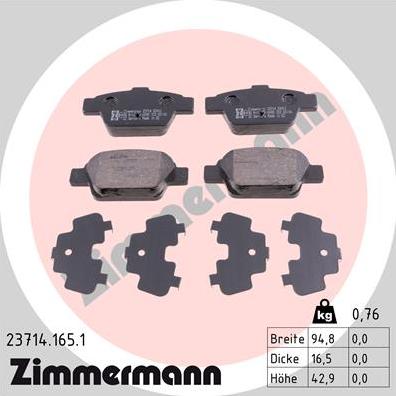 Zimmermann 23714.165.1 - Тормозные колодки, дисковые, комплект abcparts.ee