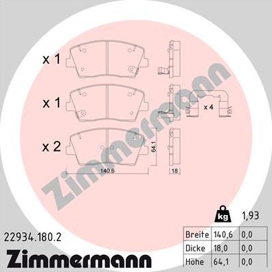 Zimmermann 22934.180.2 - Тормозные колодки, дисковые, комплект abcparts.ee
