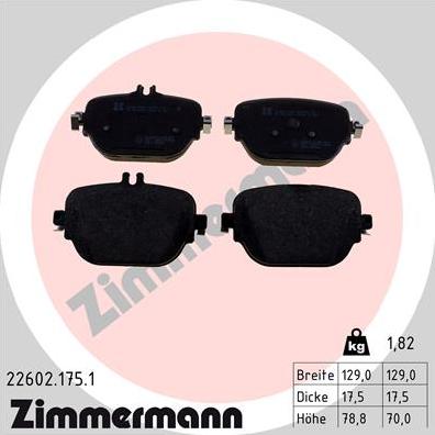 Zimmermann 22602.175.1 - Тормозные колодки, дисковые, комплект abcparts.ee